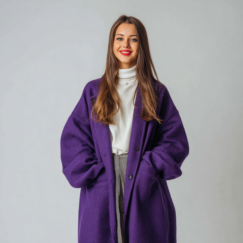 Fioletowy damski płaszcz zimowy z polaru w stylu smart casual z dużą ilością miejsca