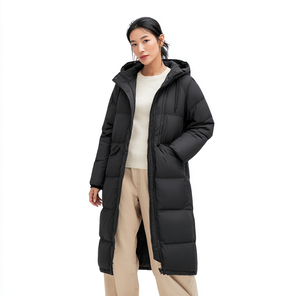 Długi płaszcz puchowy z kapturem to fantastyczne ubranie zimowe dla kobiet.