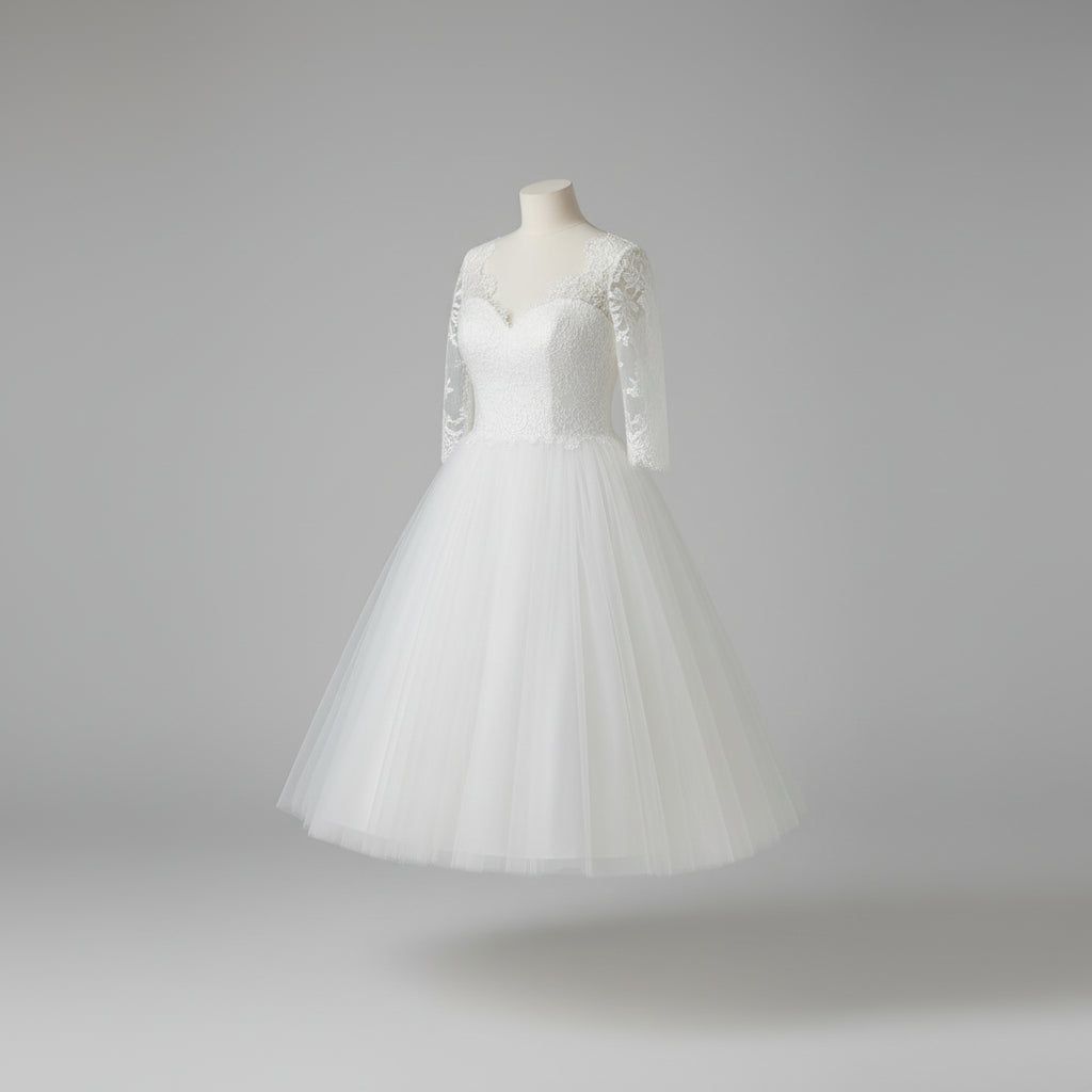 Damska Formalna Koronkowa Suknia Slubna Długi Rękaw Midi