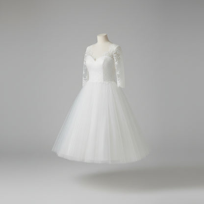 Damska Formalna Koronkowa Suknia Slubna Długi Rękaw Midi